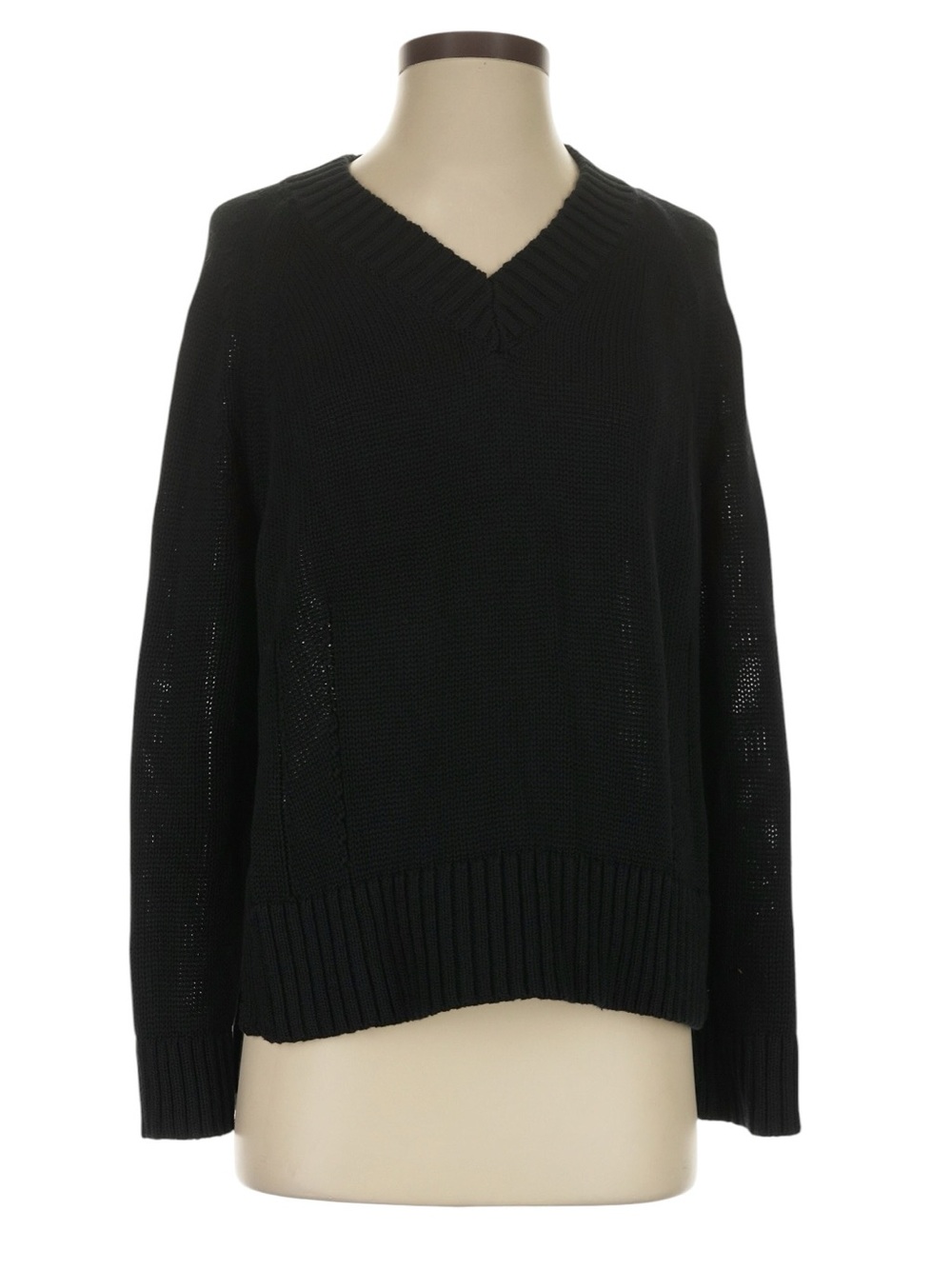 J. Crew Heritage Cotton Oversized V-Neck Sweater S Black Fisherman Preppy Summer
